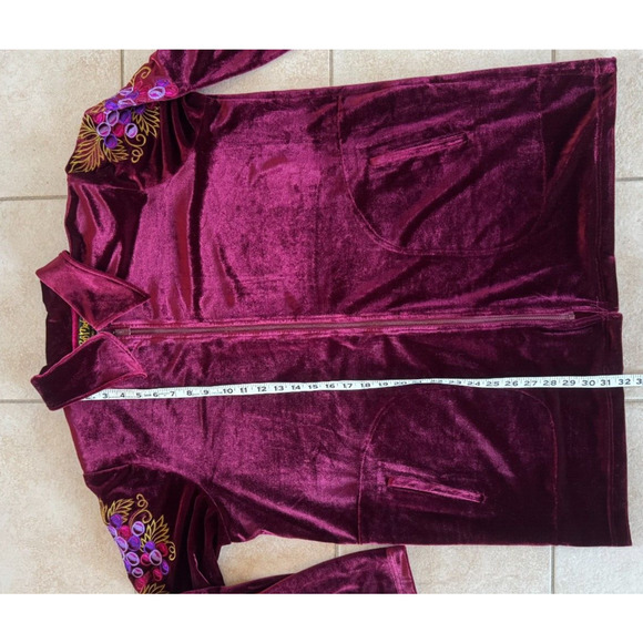 Bob Mackie 2 PC Burgundy Velvet Art Jacket Pants Embroidered Floral Mosaic Sz 1X - Picture 5 of 12